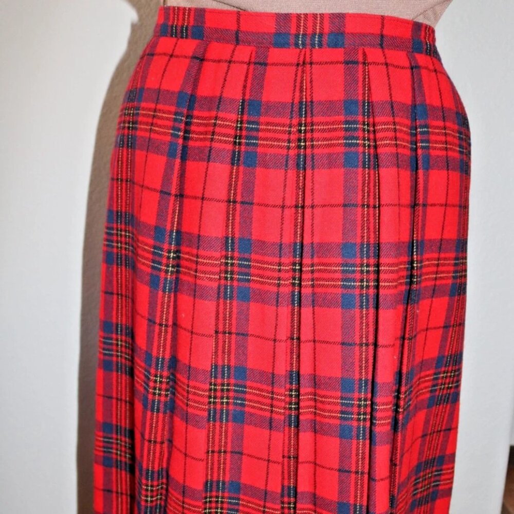 Pendleton Red Leslie Tartan Plaid 100% Wool Skirt pleated skirt Sz 8